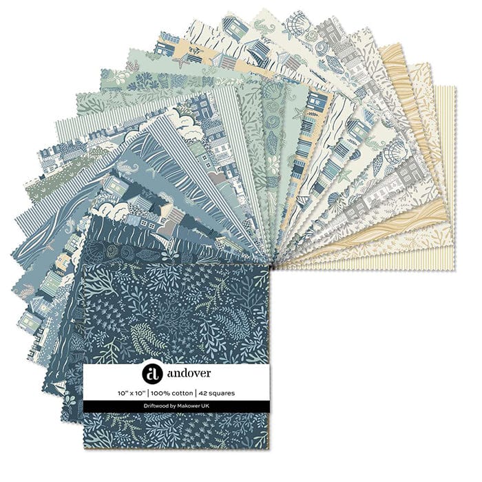 Makower Fabric Pre Cuts Makower Fabric Driftwood 10 Inch Square Pack  - The Sewing Studio