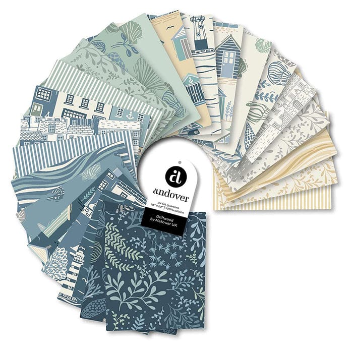 Multi-coloured Nautical Andover Fabric Pre Cuts Andover Fabric Driftwood 24 Piece Fat Quarter Bundle - The Sewing Studio
