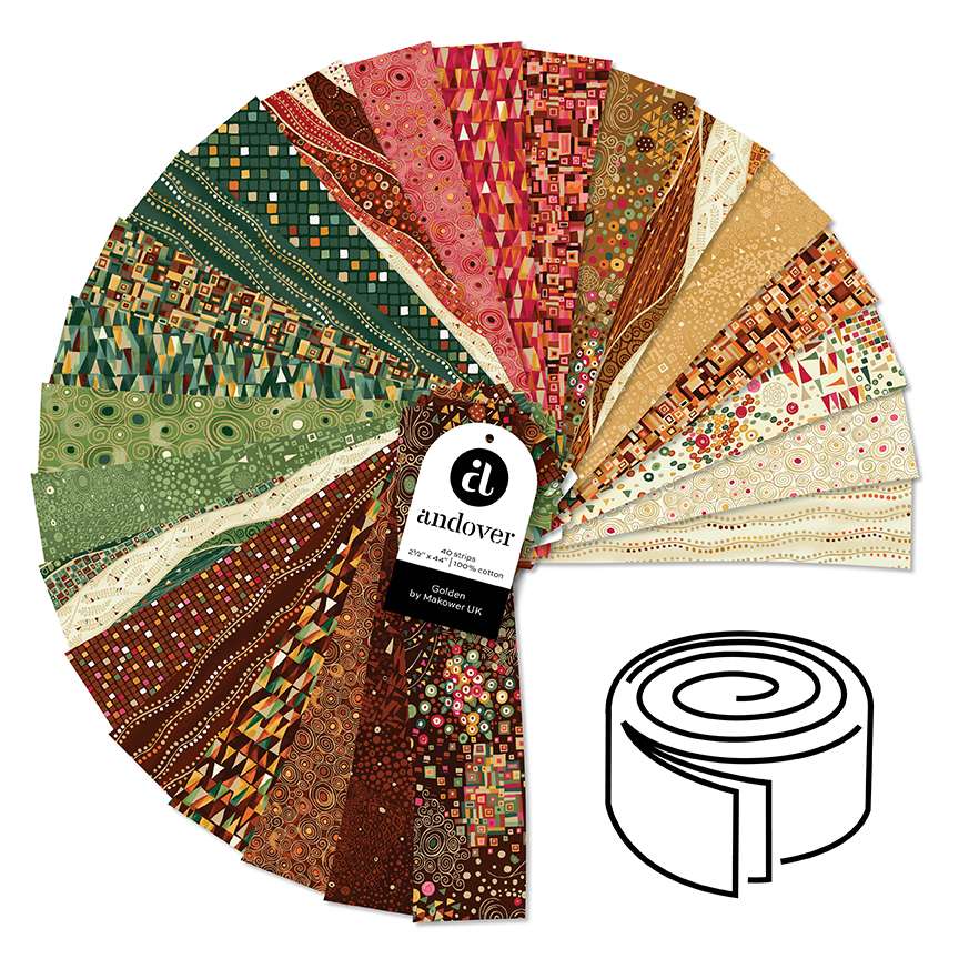 Makower Fabric Pre Cuts Makower Fabric Golden Metallic Strip Roll  - The Sewing Studio