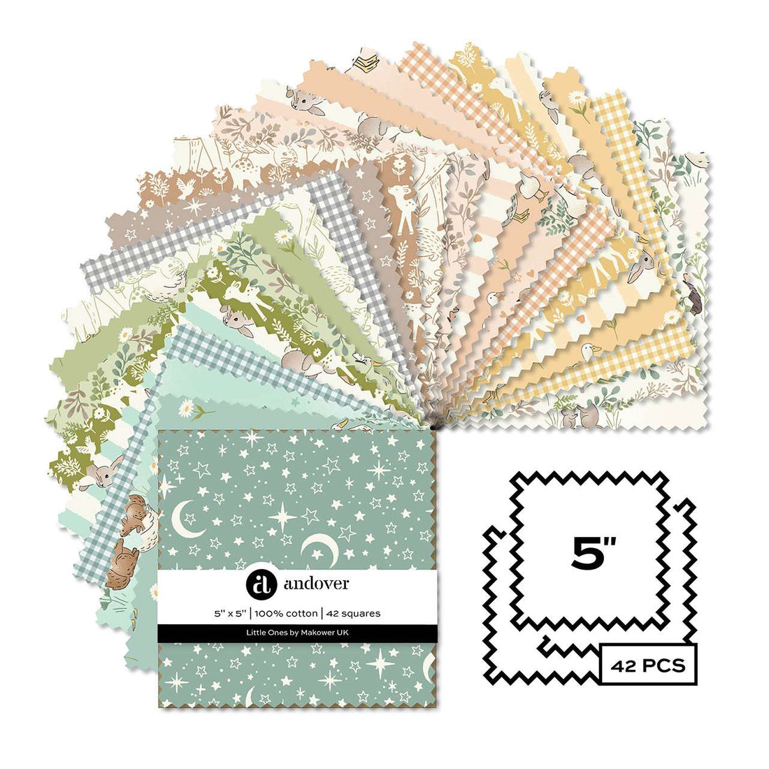Makower Fabric Pre Cuts Makower Fabric Little Ones 5" Square Pack - The Sewing Studio