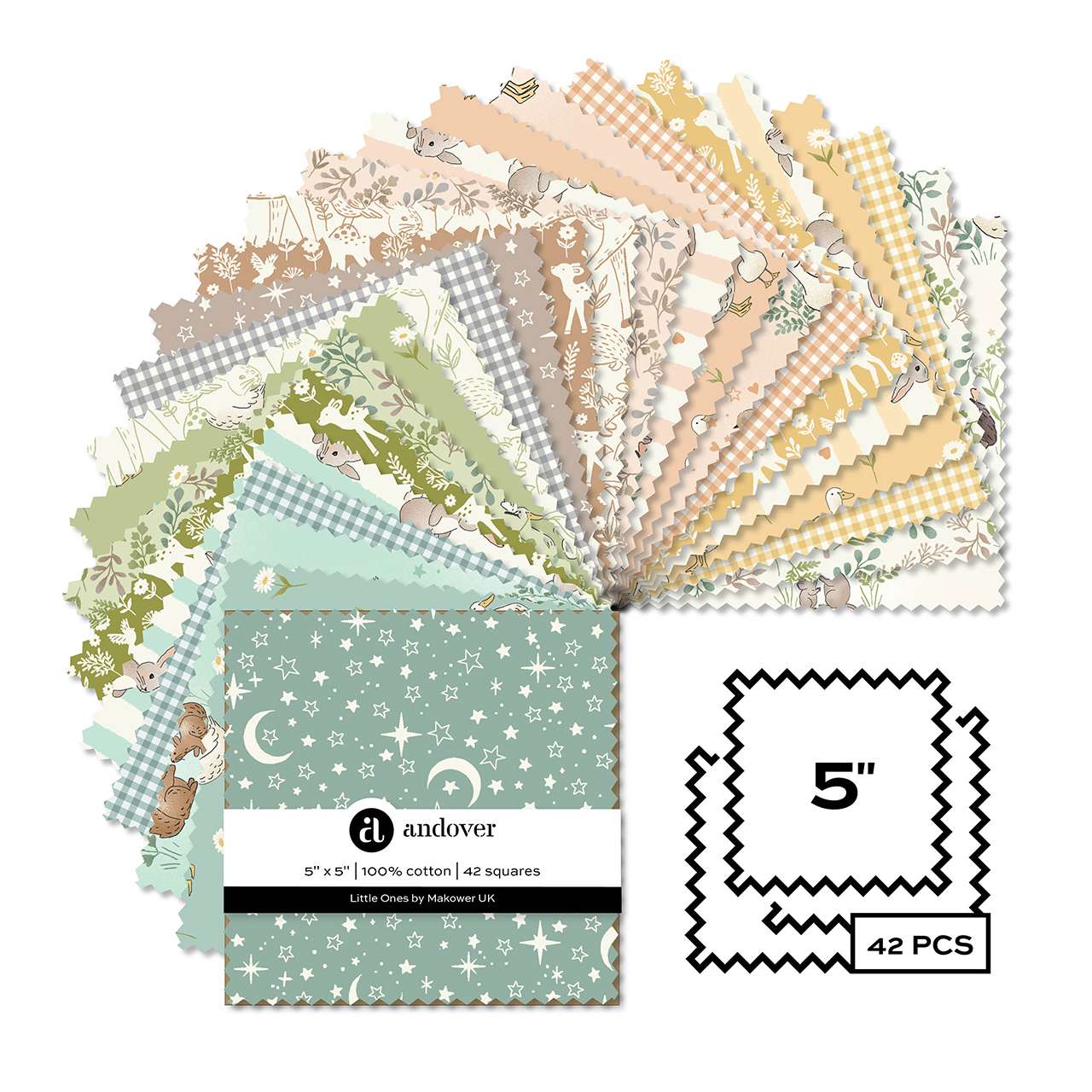 Makower Fabric Pre Cuts Makower Fabric Little Ones 5" Square Pack - The Sewing Studio