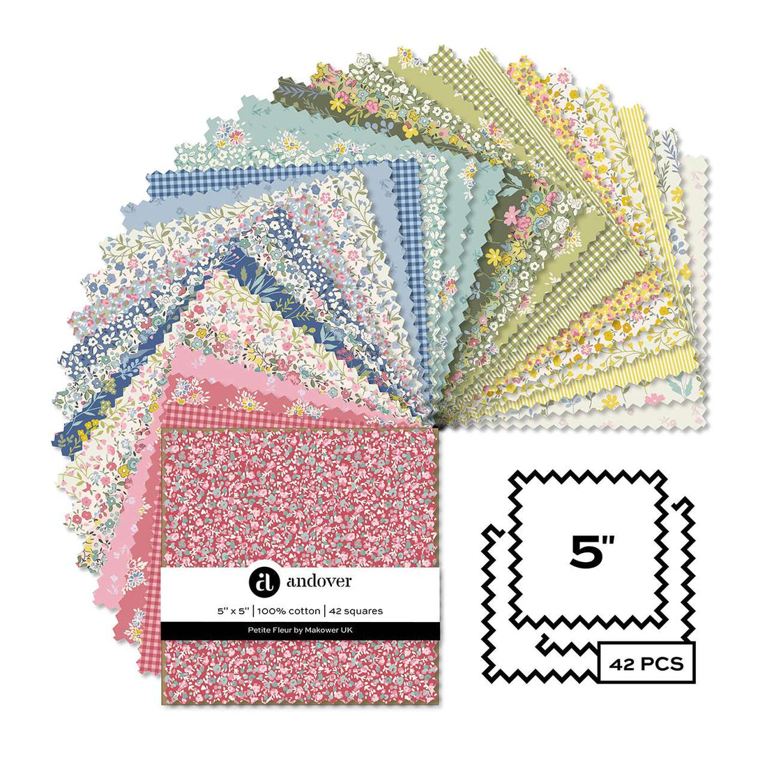 Makower Fabric Pre Cuts Makower Fabric Petite Fleur 5" Square Pack  - The Sewing Studio