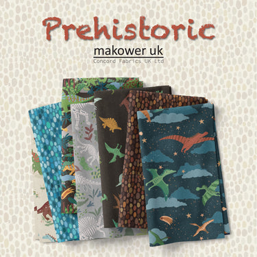 Makower Fabric Pre Cuts Makower Fabric Prehistoric 10 Inch Square Pack  - The Sewing Studio for sale UK - The Sewing Studio