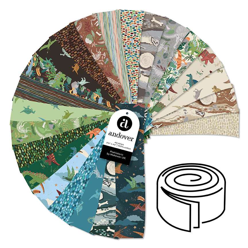 Makower Fabric Pre Cuts Makower Fabric Prehistoric Strip Roll  - The Sewing Studio