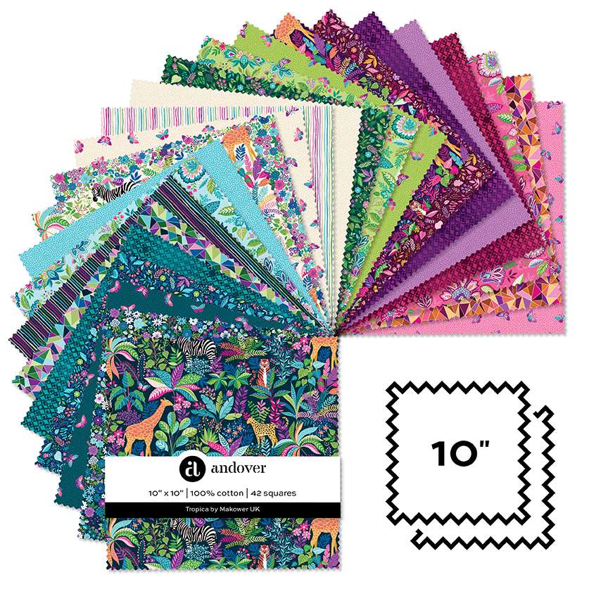 Makower Fabric Pre Cuts Makower Fabric Tropica 10 Inch Square Pack  - The Sewing Studio