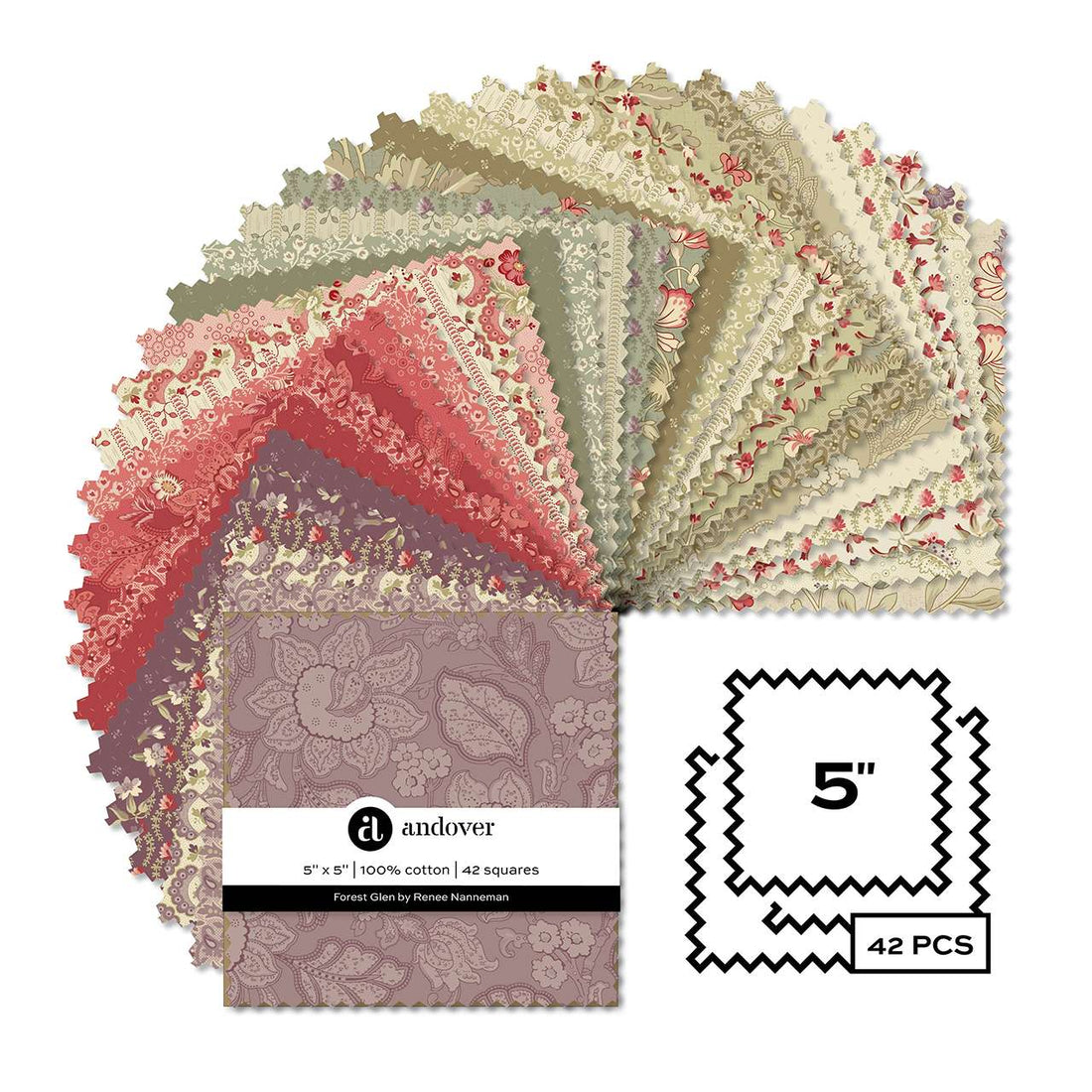 Makower Fabric Pre Cuts Makower Forest Glen 5" Square Pack  - The Sewing Studio