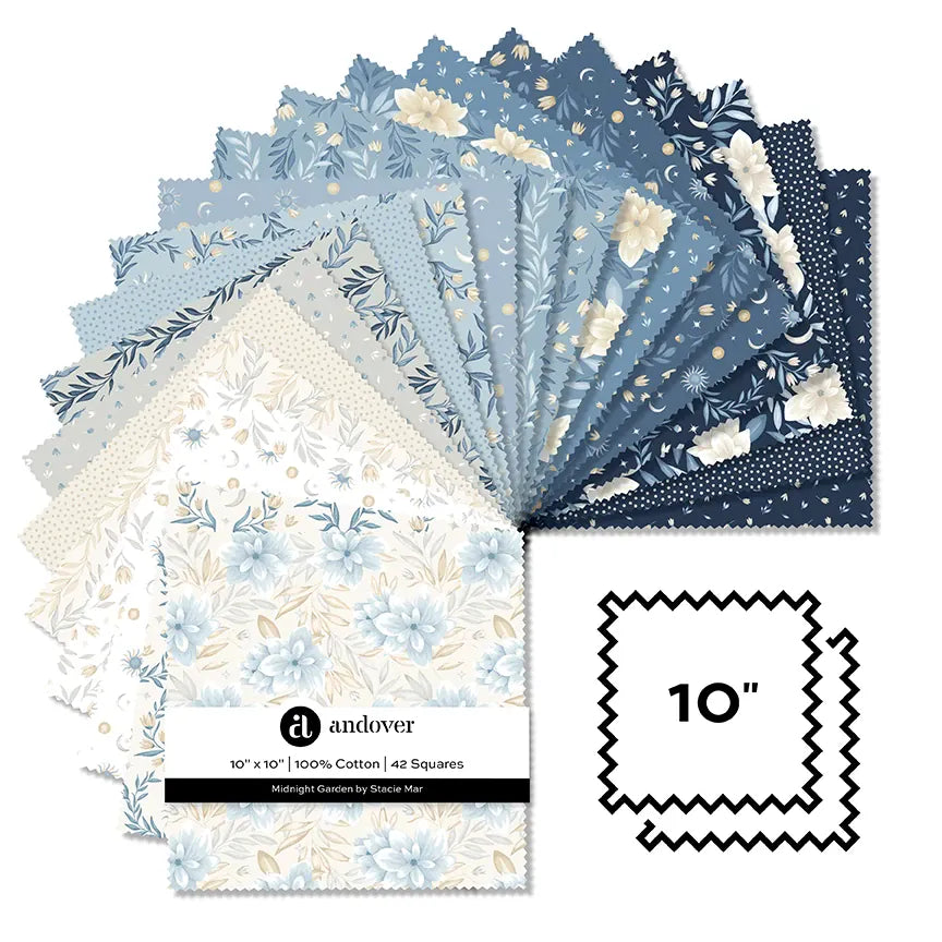 Makower Fabric Pre Cuts Makower Midnight Garden 10" Square Pack - The Sewing Studio