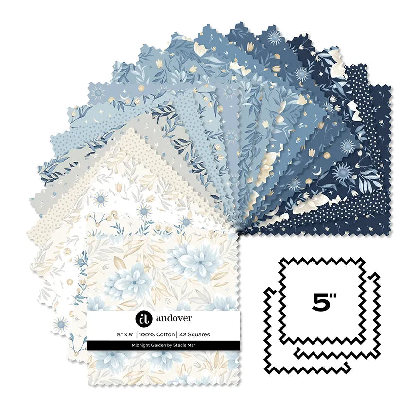 Makower Fabric Pre Cuts Makower Midnight Garden 5" Square Pack - The Sewing Studio