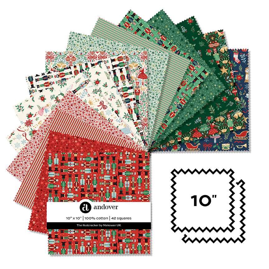 Makower Fabric Pre Cuts Makower Nutcracker 10" Square Pack - The Sewing Studio