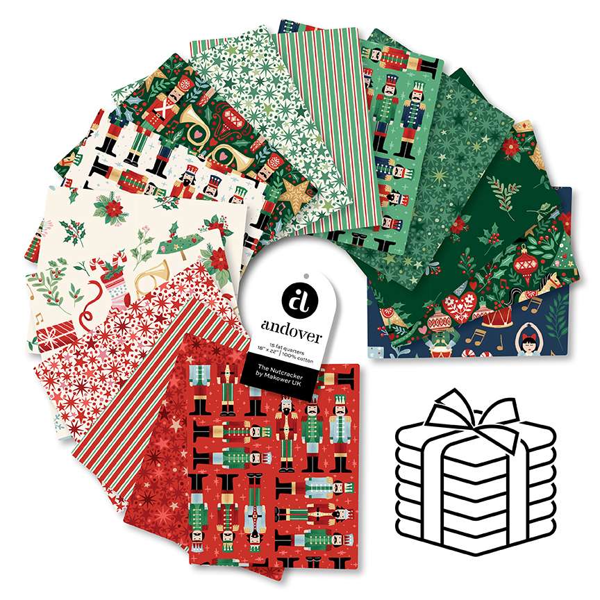 Makower Fabric Pre Cuts Makower Nutcracker 15 Piece Fat Quarter Bundle - The Sewing Studio