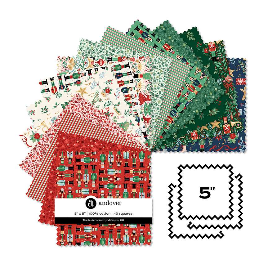 Makower Fabric Pre Cuts Makower Nutcracker 5" Square Pack - The Sewing Studio