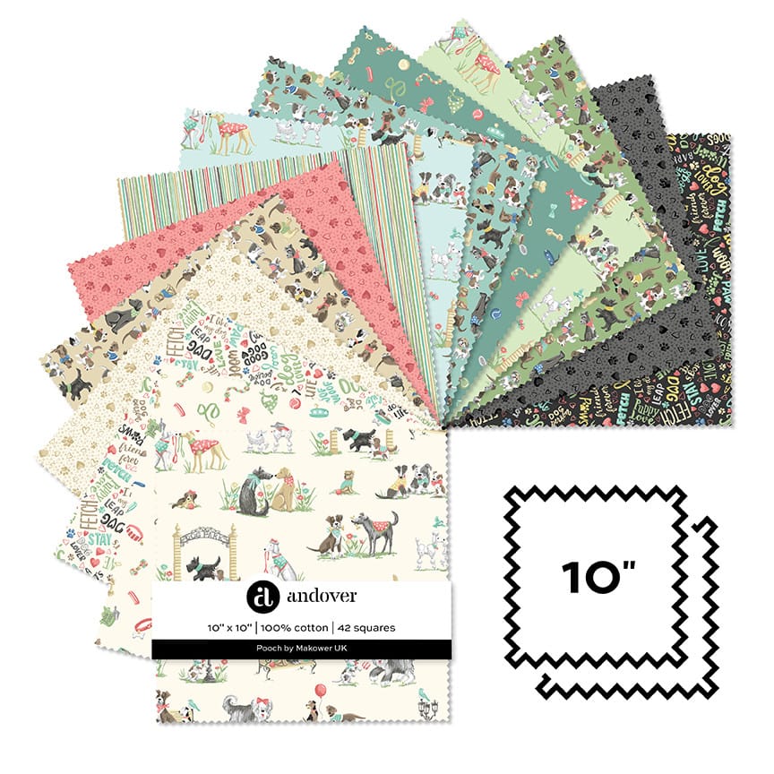 Makower Fabric Pre Cuts Makower Pooch 10" Square Pack - The Sewing Studio