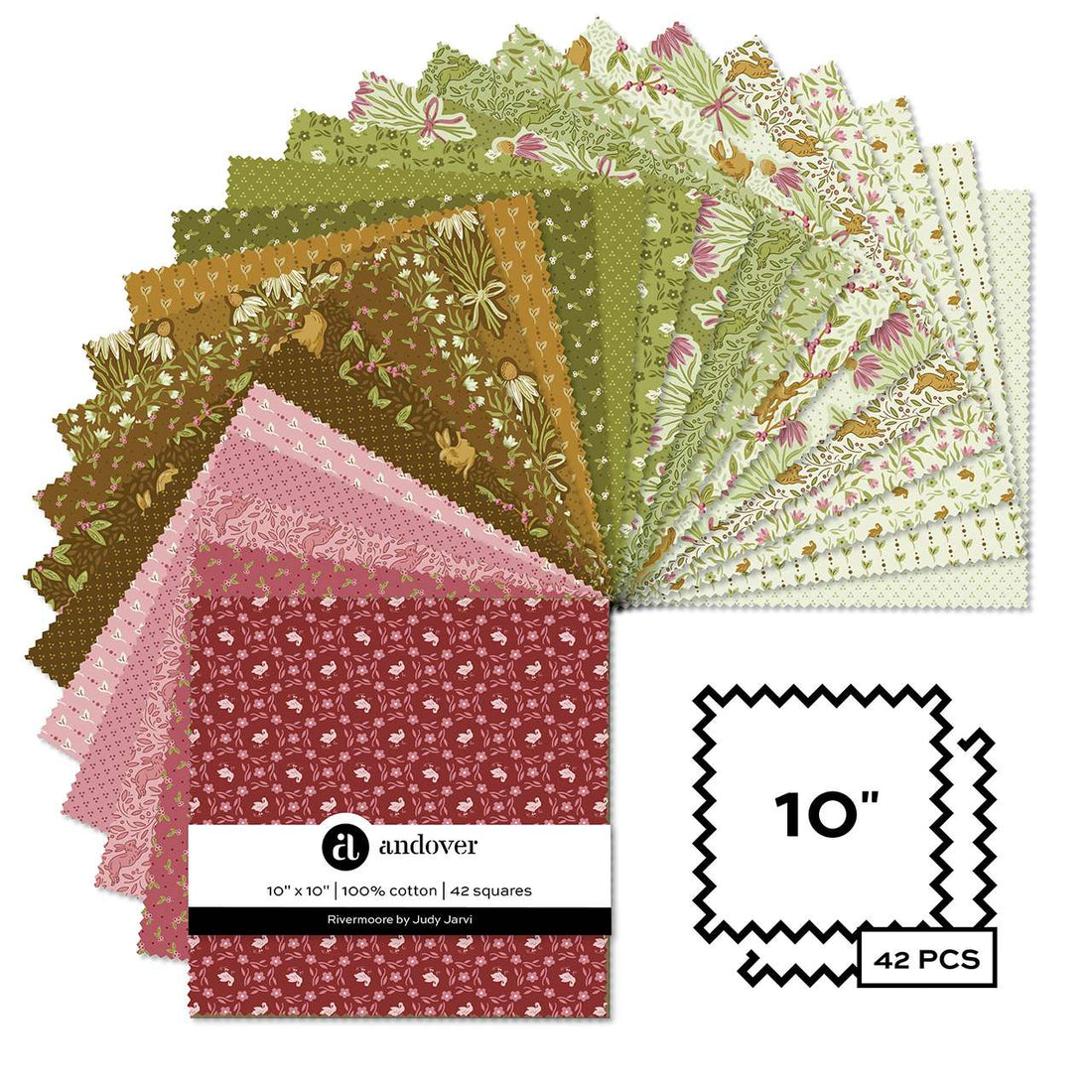 Makower Fabric Pre Cuts Makower Rivermoore 10" Square Pack  - The Sewing Studio