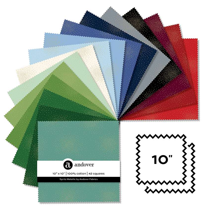 Makower Fabric Pre Cuts Makower Spritz Metallic 10" Square Pack - The Sewing Studio