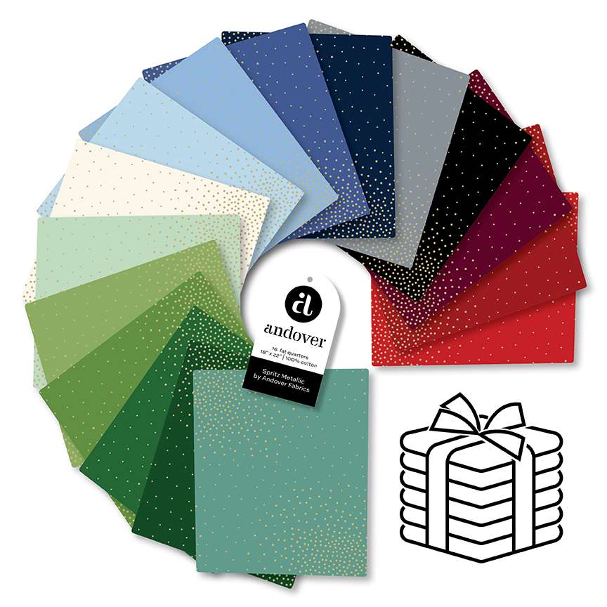 Makower Fabric Pre Cuts Makower Spritz Metallic Fat Quarter Bundle 16 Piece - The Sewing Studio