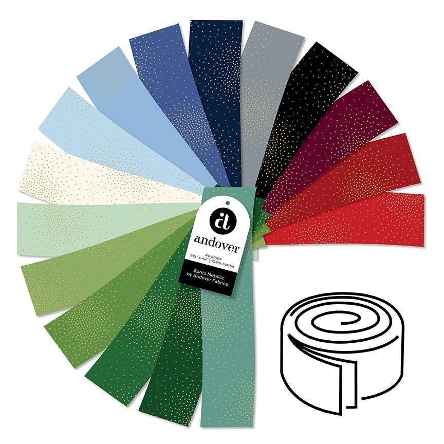 Makower Fabric Pre Cuts Makower Spritz Metallic Strip Roll - The Sewing Studio