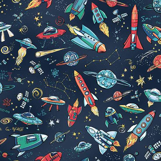 Multi-coloured Space and Galaxy Makower Fabric Makower Orbit - The Sewing Studio
