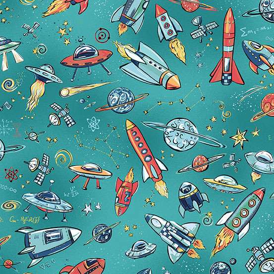 Multi-coloured Space and Galaxy Makower Fabric Makower Orbit - The Sewing Studio