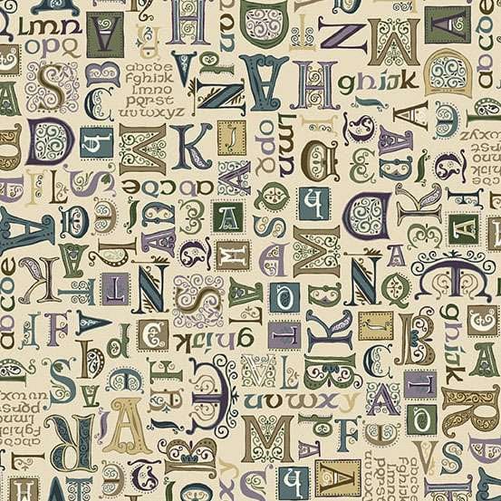 Creams and Naturals Writing And Script Makower Fabric Makower Kindred - The Sewing Studio