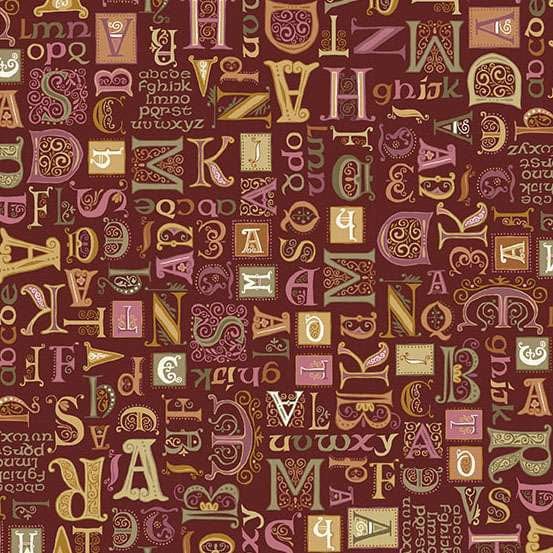 Red Writing And Script Makower Fabric Makower Kindred - The Sewing Studio
