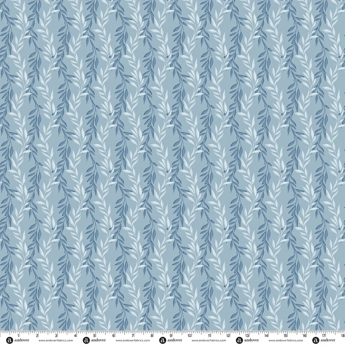 Blue Foliage Makower Fabric Makower Midnight Garden in Starlit Vines Steel Blue - The Sewing Studio