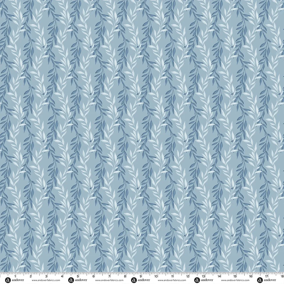 Blue Foliage Makower Fabric Makower Midnight Garden in Starlit Vines Steel Blue - The Sewing Studio