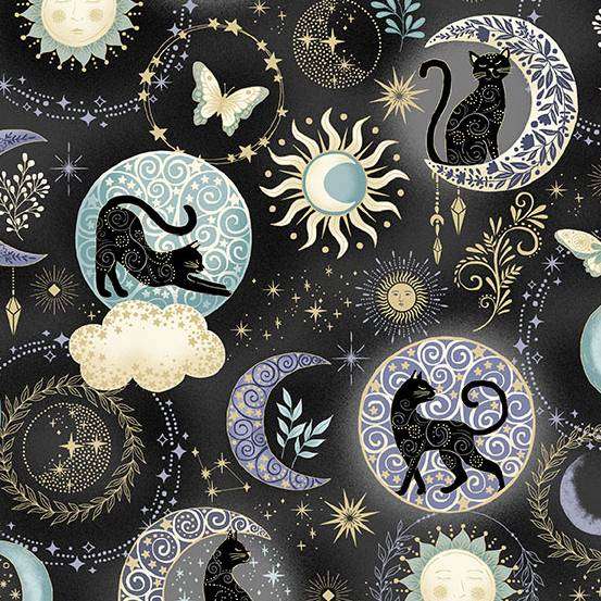 Black Celestial Makower Fabric Makower Charmed - The Sewing Studio