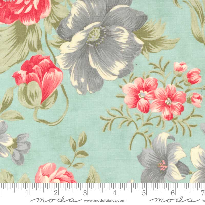 Moda Collections Etchings Bold Blossoms Aqua 44330-12 Ruler Image