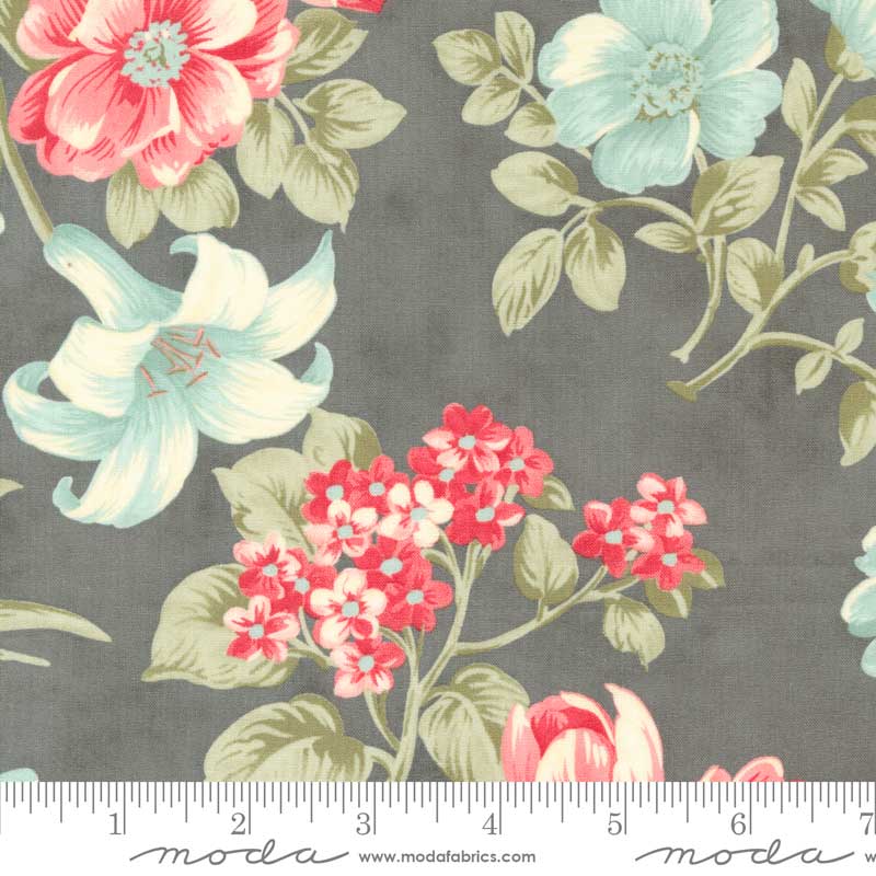 Moda Collections Etchings Bold Blossoms Charcoal 44330-15 Ruler Image