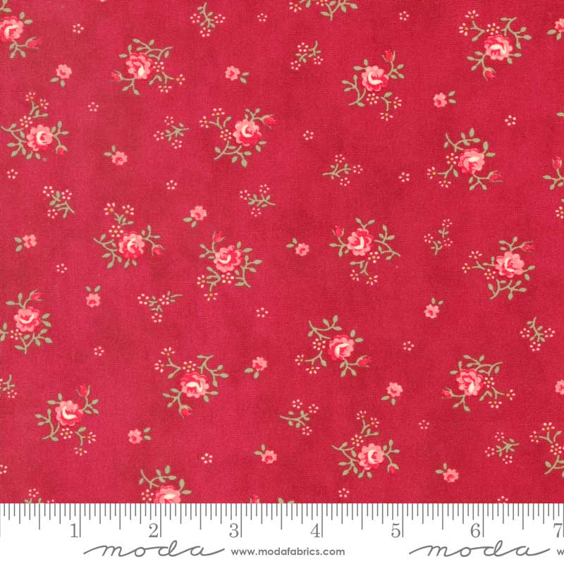Moda Collections Etchings Peaceful Posies Red 44336-13 Ruler Image
