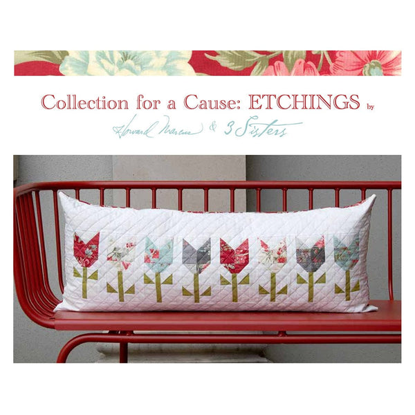 "Etchings Tulip” is a Free Mini Charm Pack Quilted Pillow Pattern designed by & from The Sewing Studio!