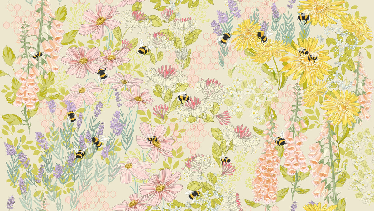 Multi-coloured Floral Moda Fabric Moda Pollinators in Bee Garden Cloud - The Sewing Studio