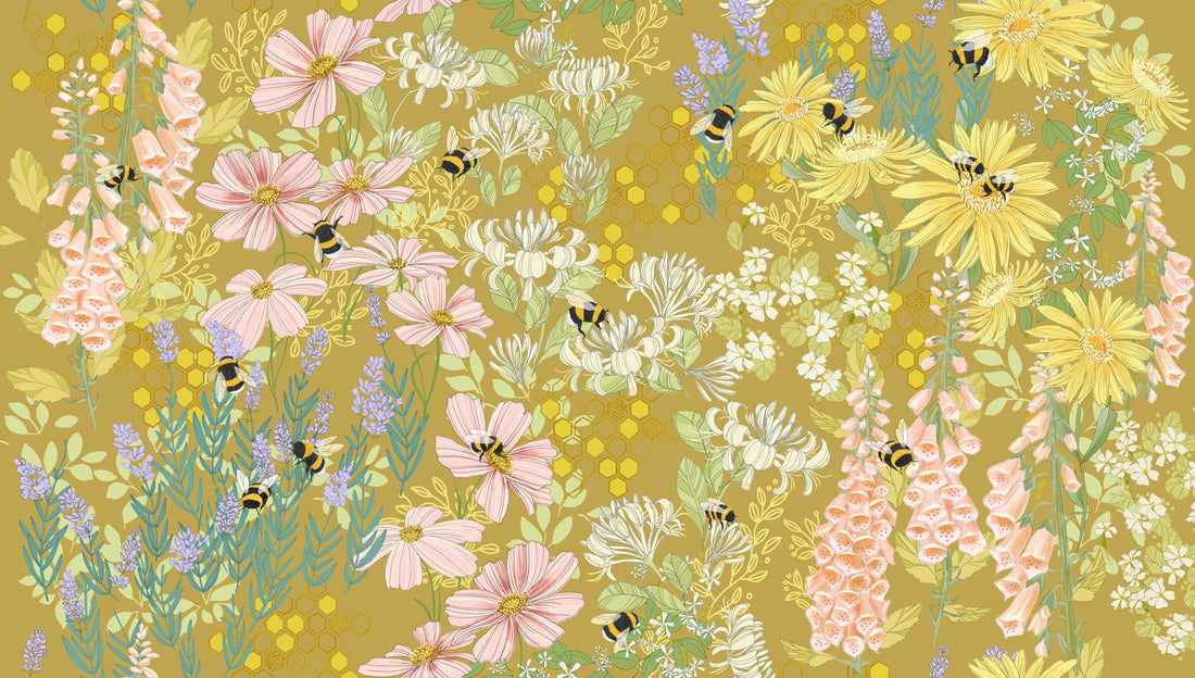 Yellow Floral Moda Fabric Moda Pollinators in Bee Garden Golden - The Sewing Studio