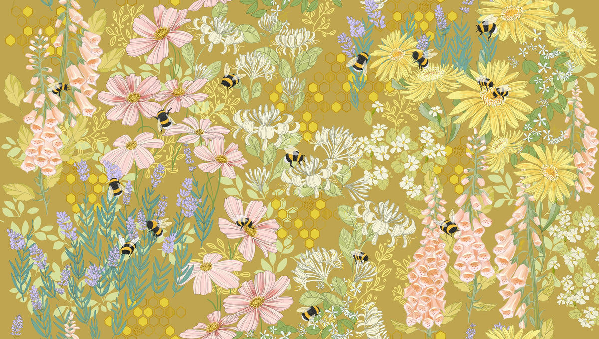 Yellow Floral Moda Fabric Moda Pollinators in Bee Garden Golden - The Sewing Studio