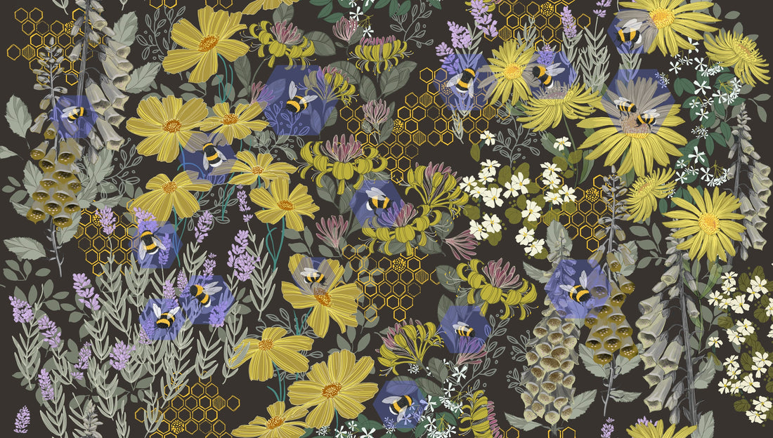 Black Floral Moda Fabric Moda Pollinators in Bee Garden Onyx - The Sewing Studio