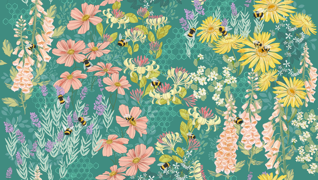 Green Floral Moda Fabric Moda Pollinators in Bee Garden Pond - The Sewing Studio