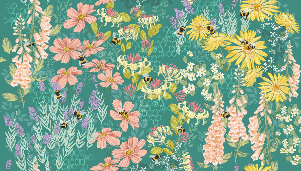 Green Floral Moda Fabric Moda Pollinators in Bee Garden Pond - The Sewing Studio
