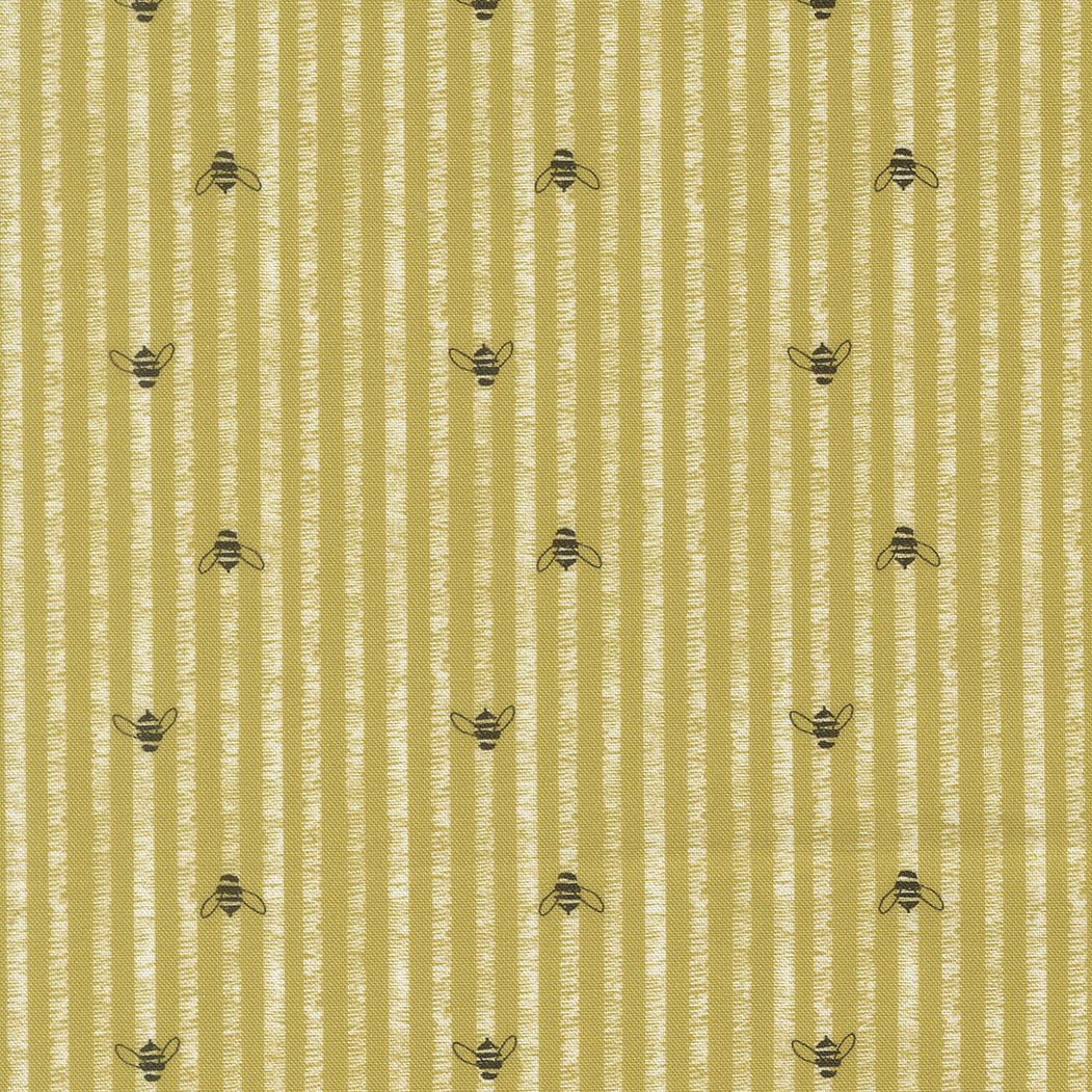 Yellow Floral Moda Fabric Moda Pollinators in Bee Stripes Golden - The Sewing Studio