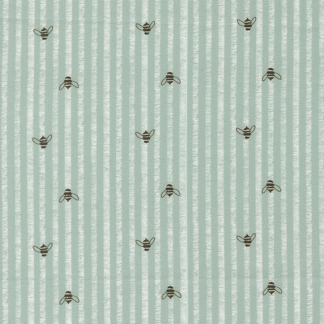 Blue Floral Moda Fabric Moda Pollinators in Bee Stripes Stream - The Sewing Studio