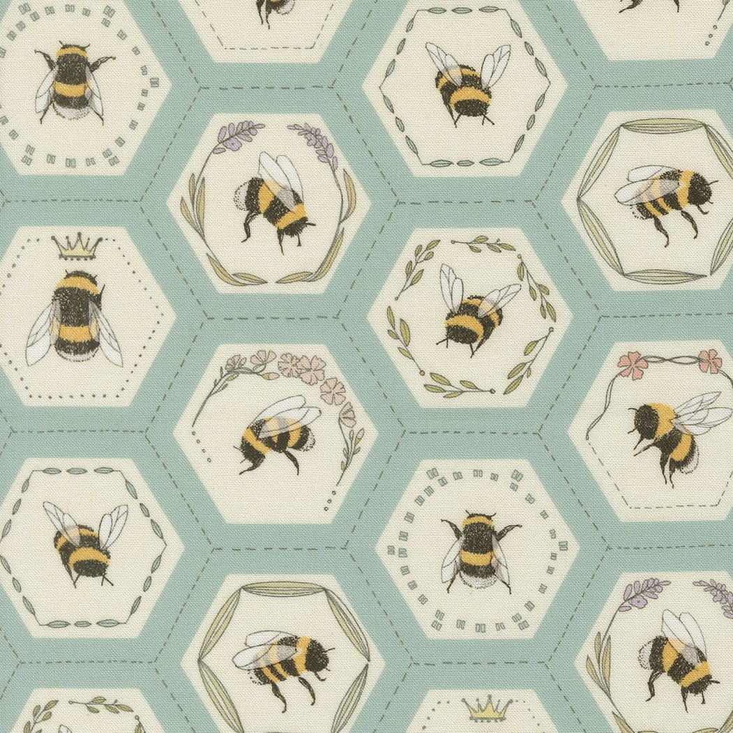 Blue Floral Moda Fabric Moda Pollinators in Bees In Hexies Stream - The Sewing Studio