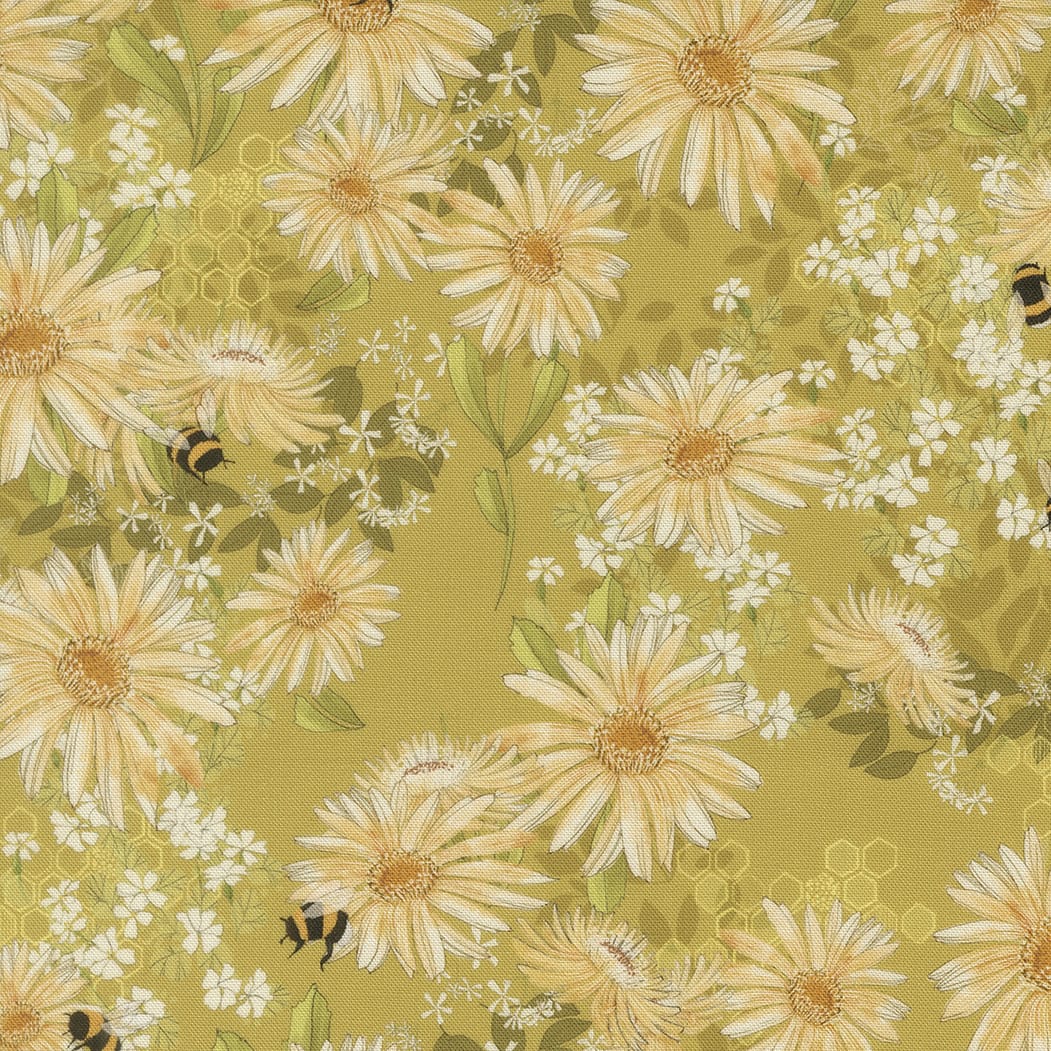 Yellow Floral Moda Fabric Moda Pollinators in Daisies Golden - The Sewing Studio