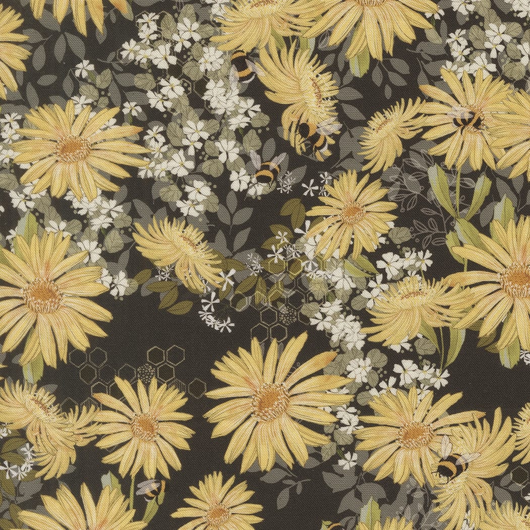 Black Floral Moda Fabric Moda Pollinators in Daisies Onyx - The Sewing Studio