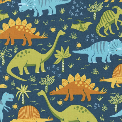Blue, Multi-coloured Childrens, Dinosaurs Moda Fabric Moda Stomp Stomp Roar Fabric - The Sewing Studio