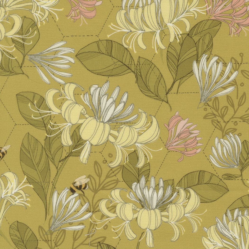 Yellow Floral Moda Fabric Moda Pollinators in Honeysuckle Golden - The Sewing Studio