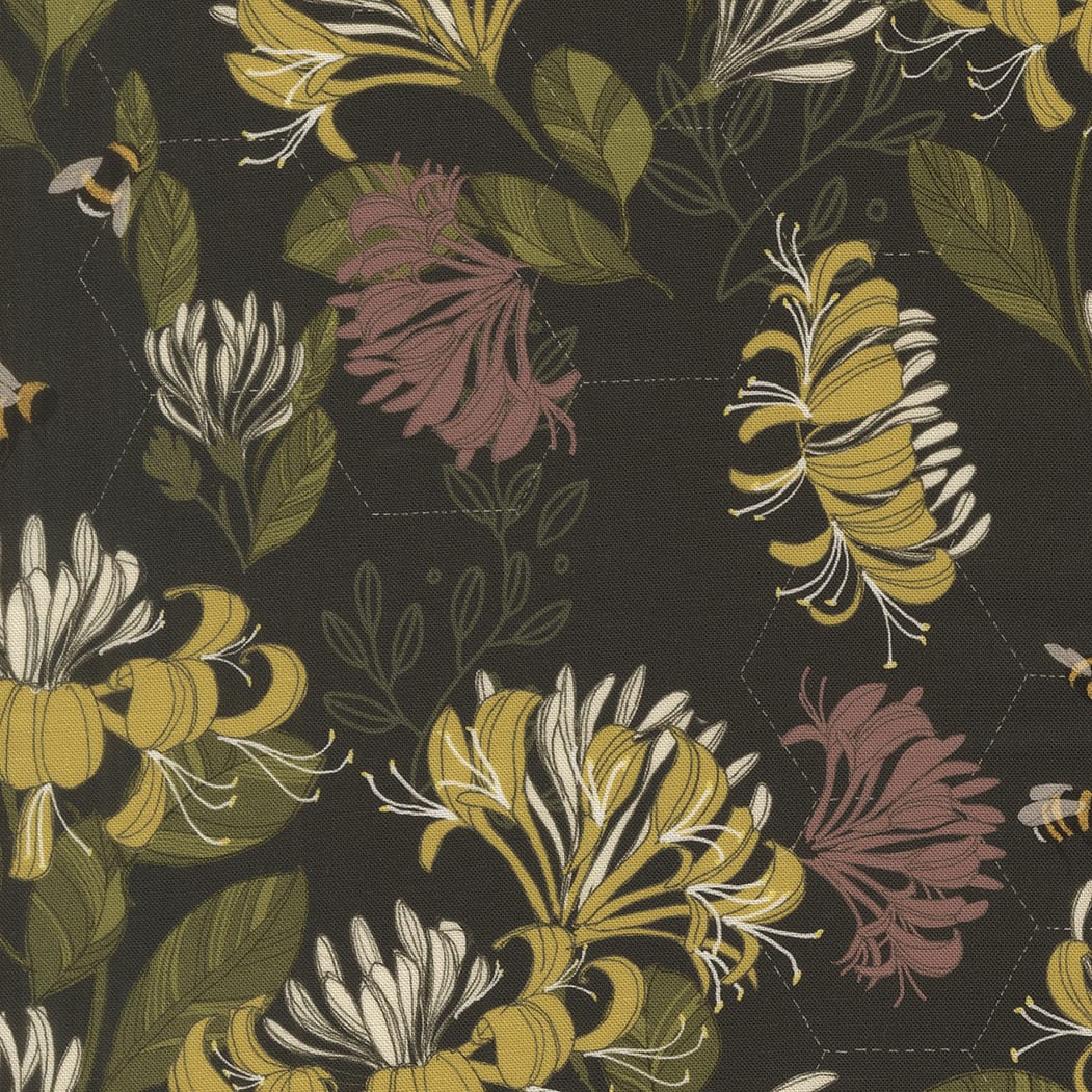 Black Floral Moda Fabric Moda Pollinators in Honeysuckle Onyx - The Sewing Studio