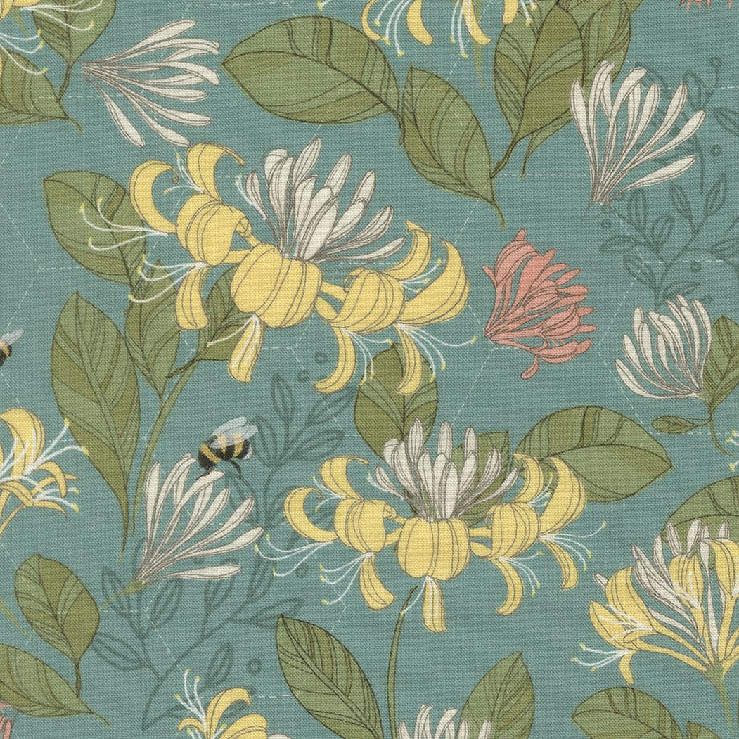 Green Floral Moda Fabric Moda Pollinators in Honeysuckle Pond - The Sewing Studio