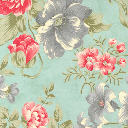 Moda Fabric Moda Collections Etchings Bold Blossoms Aqua 44330-12  - The Sewing Studio
