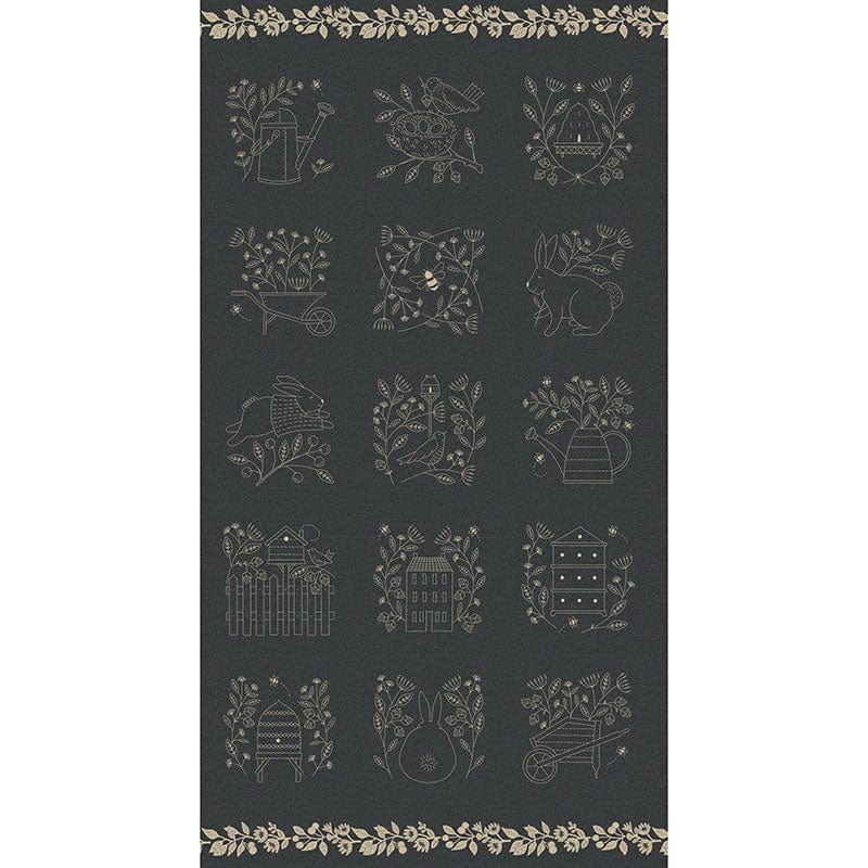 Moda Fabric Panels & Labels Moda Bloom And Grow Black Emboridery Fabric Panel 7055-14  - The Sewing Studio