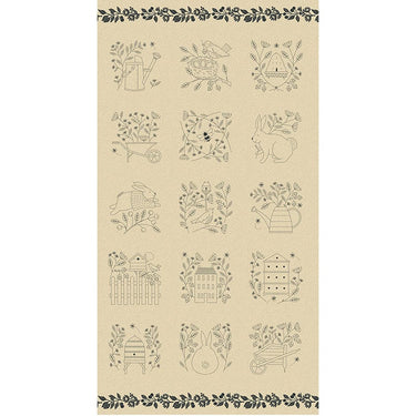 Moda Fabric Panels & Labels Moda Bloom And Grow Linen Tan Emboridery Fabric Panel 7055-11  - The Sewing Studio for sale UK - The Sewing Studio