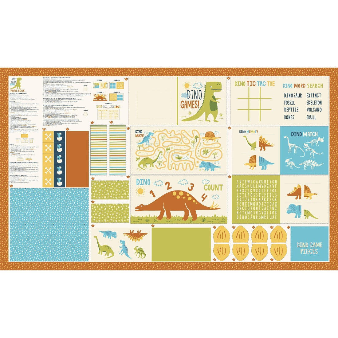 Moda Fabric Panels & Labels Moda Fabric Stomp Stomp Roar Activity Book Fabric Panel 20826 11  - The Sewing Studio
